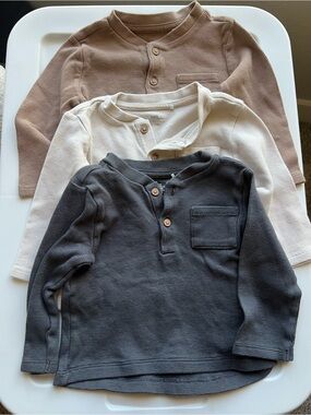 Long-Sleeve Waffle Henley Shirt - 3pk set